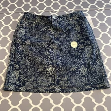 CJ Banks Plus Size 16W Blue White Print Denim Jean Skort Skirt Preppy Paisley 