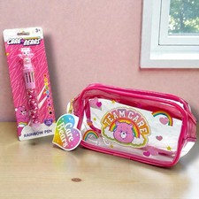 Care Bears 10 Color Rainbow Pen & Pencil Bag Set Team Care *NEW*