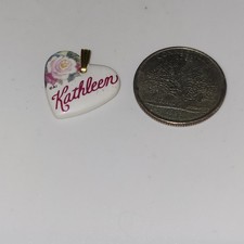 Kathleen Heart Shaped Kiln Fired Porcelain Metal Bail Pendant  Flower graphic