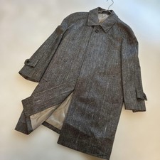 Cappotto Balmacaan Vintage Uomo Taglia Altezza:5ft 3in Lana Seta Spina di Pesce Lungo Grigio
