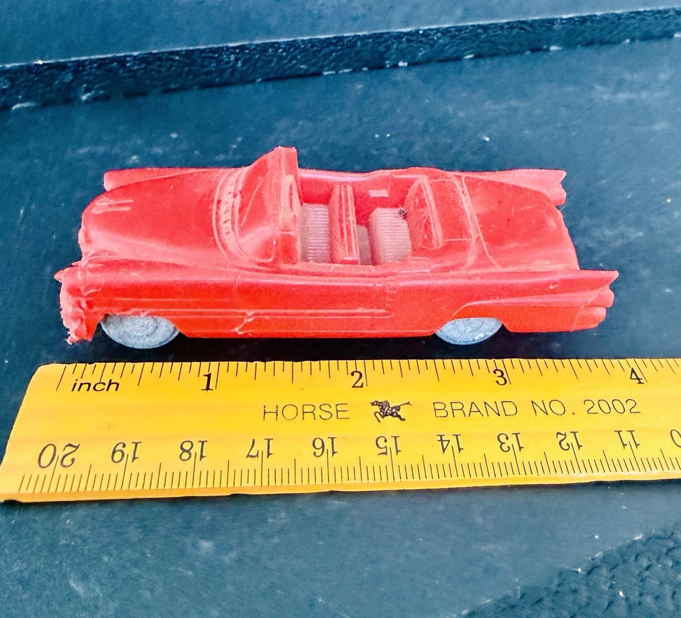 VINTAGE 4” PROCESSED PLASTICS RED 1957 CADILLAC ELDORADO CONVERTIBLE TOY - Image 2 of 4