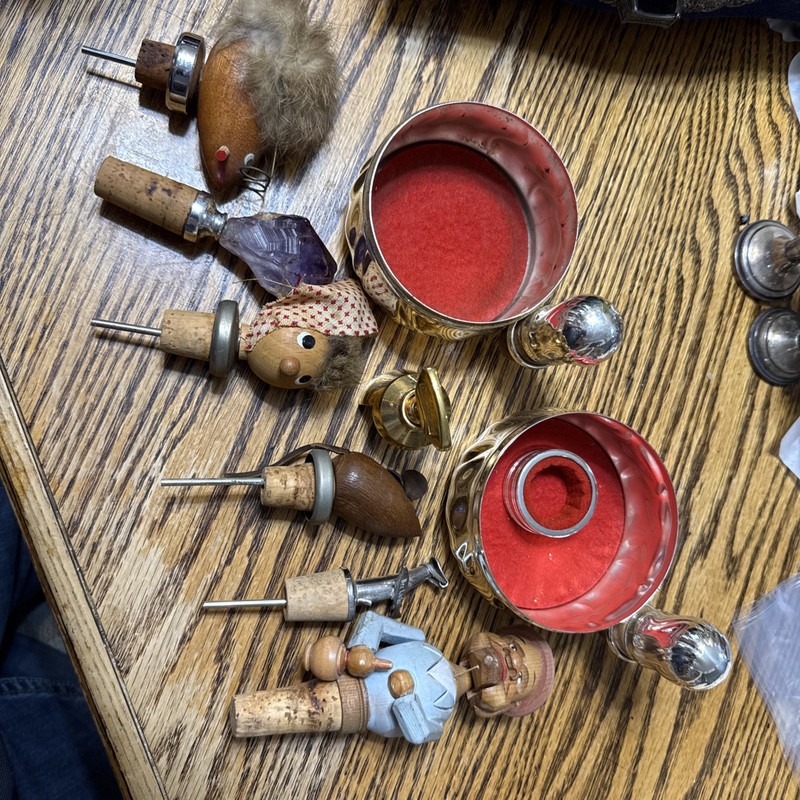 Lot Of 8 Vintage Italian Folk Art Carved Wooden Bottle Stoppers