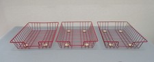 3 vintage Hago ? red plastic coated metal wire office desk filing trays