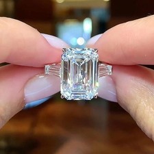 3.00 Ct Emerald Cut Lab Created Diamond Engagement Ring 14K White Gold Finish