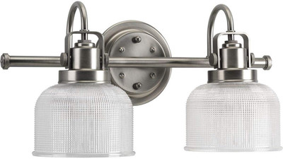 Coastal 2-Light Clear Prismatic Glass Bath Vanity - Antique Nickel Finish