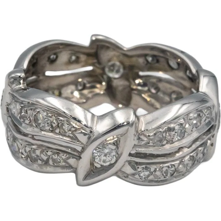 Antiguo anillo de eternidad vintage de diamantes de corte redondo de 0,75 quilates de oro blanco de 14 k talla 6,5