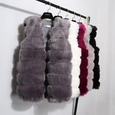 Damen Kunstfell Flauschige Weste Weste Ärmellos Weste Jacke Mantel Warm Winter