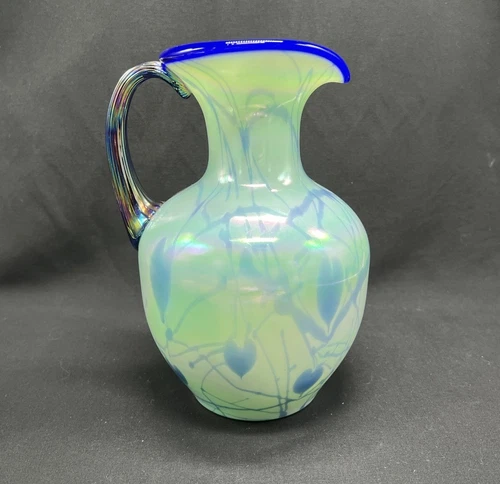 Fenton Willow Green Hanging Hearts Pitcher Signed By Tom Fenton In ‘03