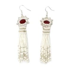 HANDMADE BEADED ARTISAN NATIVE STYLE  WHITE HOOK EARRINGS E61/29