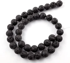 Natural Black Rock Lava Round Ball Smooth 8mm Loose Beads 14"inch 1 Strand
