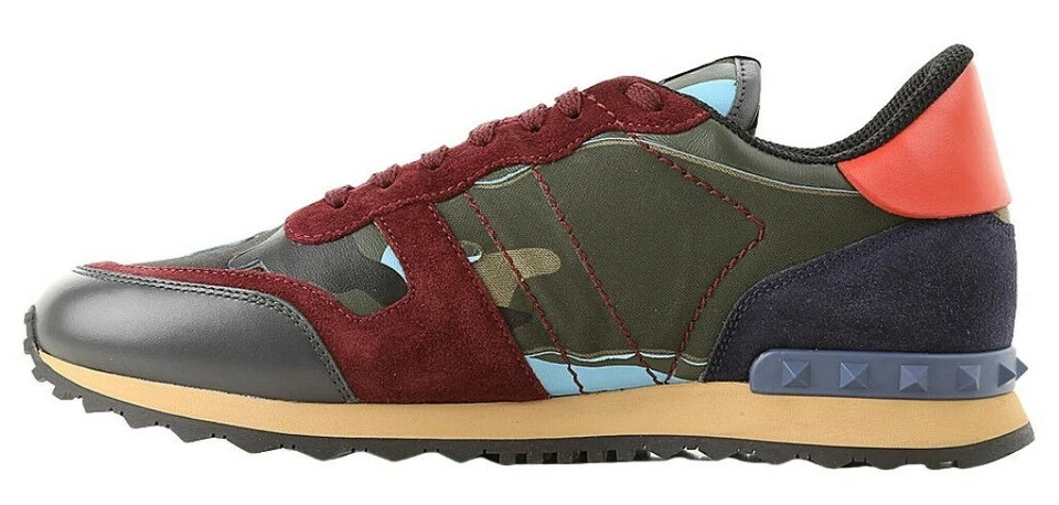 Valentino Garavani Rockrunner Camouflage-Print Cuero Tuerca Ante Zapatillas Azul - Imagen 4 de 4