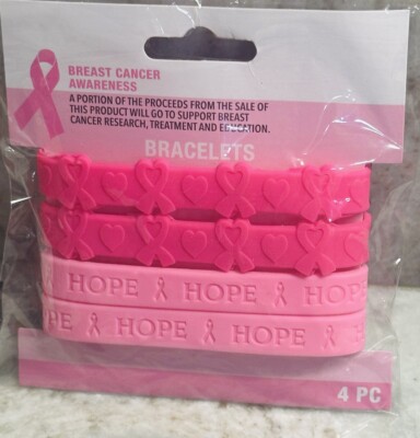 Breast Cancer Awareness Silicone Bracelets Pink Ribbon Hope Set Of