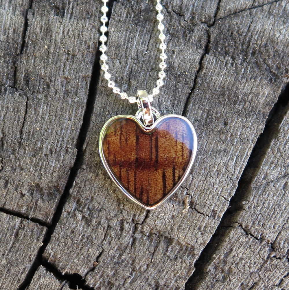 Genuine Hawaiian Koa Wood Stingray Rhodium Plated Brass Pendant With Necklace