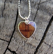 Koa Wood Hawaiian Jewelry Heart Silver Rhodium Plated Brass Pendant BRP1080