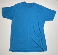 VTG Hanes Heavyweight 50/50 Single Stitch Blank Teal T Shirt Made in USA Sz L