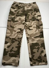Vintage Cabelas Mens 44x30 Hunting Wide Leg Chamois Cloth Camouflage Cargo Pants