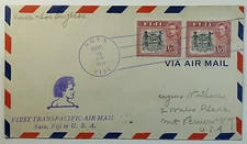 1941 Fiji First Trans-Pacific Airmail Service Suva to Los Angeles Airmail Cover