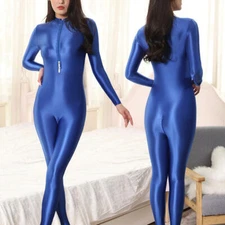 Women Wetlook Shiny Romper Bodycon Jumpsuit Zipper Open Crotch Bodysuit Lingerie