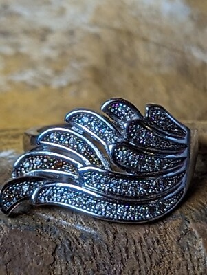 Sterling Silber Ring Größe 6,5 Engelsflügel mit Kristallen klassisch dezent Schönheit 