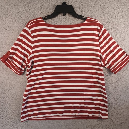 Croft & Barrow Womens Multicolor Striped Top Size XL Short Sleeve Button Sleeve - Picture 2 of 9