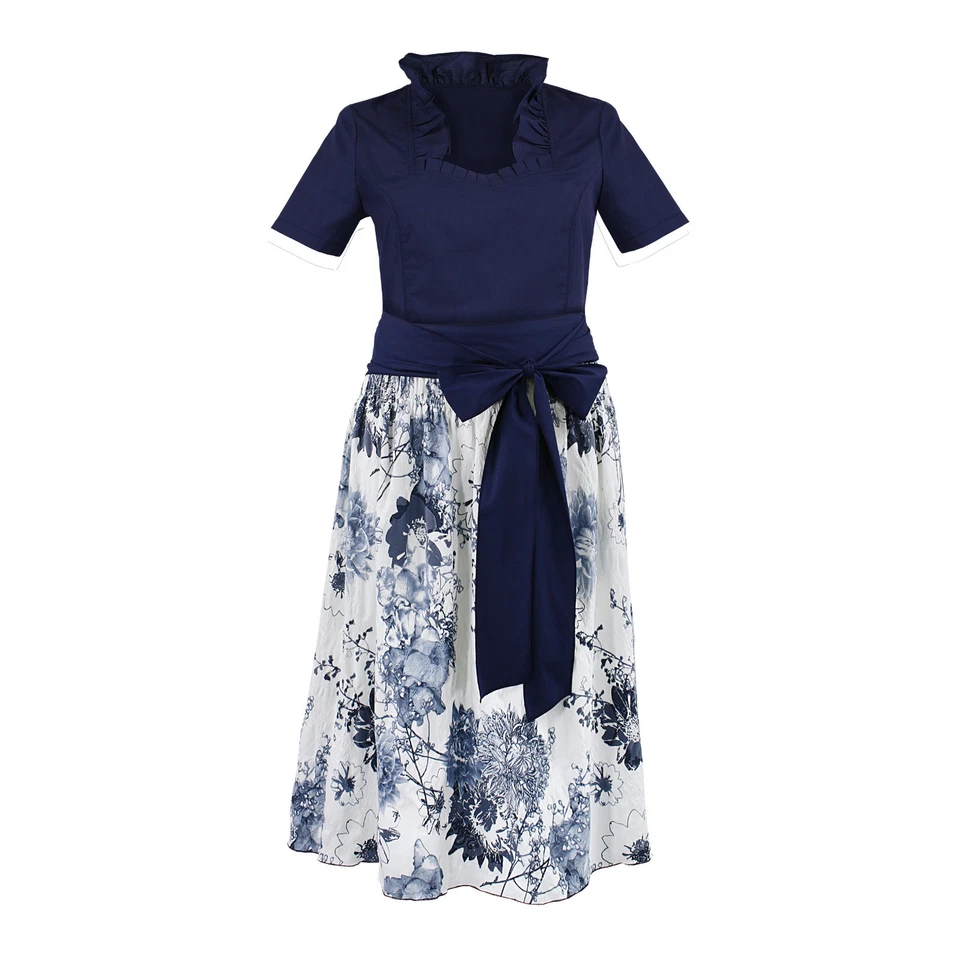 Trachtenbluse Dirndlbluse Trachten Damen Mieder Blusen Halbarm Blau Tailliert - Bild 4 von 4