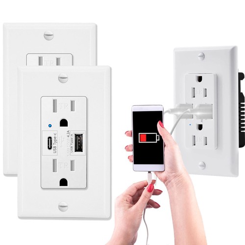 4.2A Wall Outlet with USB Ports Tamper-Resistant Receptacle Electrical Socket UL - Afbeelding 1 van 21