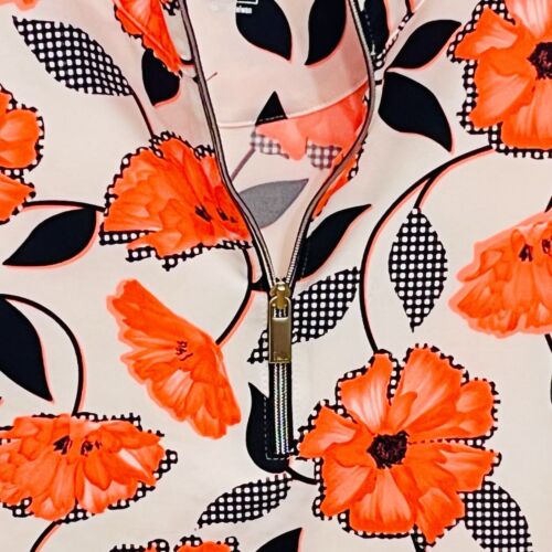 NEW Tail Polo Activewear UPF 50+ Golf Tennis Orange Floral Print 3/4 Zip Shirt S - Picture 3 of 12