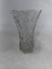 Clear Pressed Glass Starburst Decorative Vase, Glossy Finish, 8.5 in Height