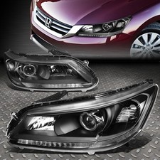 For 13-15 Honda Accord 4dr Black Housing Clear Corner Projector Headlight Lamps