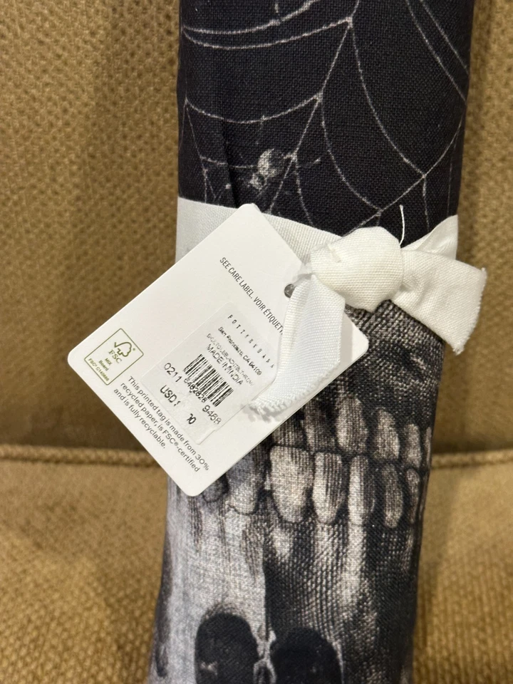 Pottery Barn Skull Toile Table Throw Halloween Gothic 100% Cotton 50” X 50” NWT - Image 4 of 4