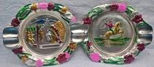 Vintage Metal Souvenir Ashtray Lot of 2 Southwestern Themed  Made In Japan