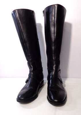 Nine West Women s Blogger Harness Riding Boots Mid Calf Black Leather Size 6M