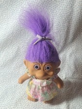 Vintage 1991 T.N.T. Troll Doll With Purple Hair, Eyes Pastel Shimmering Dress