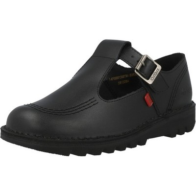Kickers Kick T-Bar Black Leather Shoes School T-Bar Style with