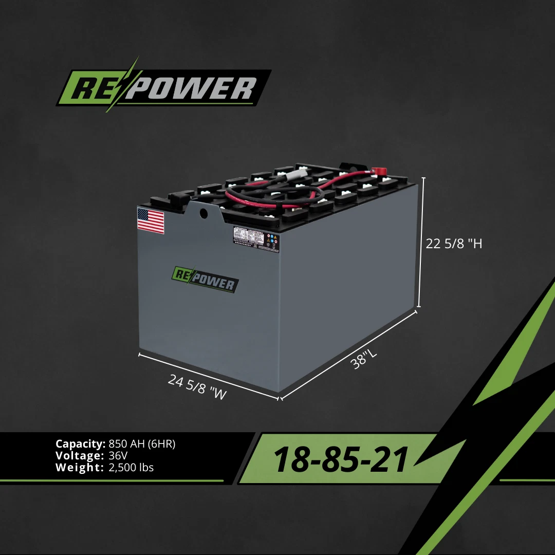 Repower Reconditioned 18-85-21 Forklift Battery 36V 38.2"L x 24.6"W x 22.6"H