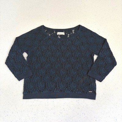 Abercrombie Fitch Floral Lace Overlay Crewneck Top Long Sleeve Dark Romantic L