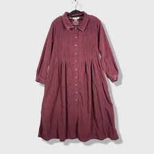 Mainstreet Blues Corduroy Shirt Dress Womens 18W Maroon Cottagecore Prairie