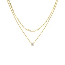 Layered 14k Gold Plated Necklaces for Women, Dainty Solitaire Sta
