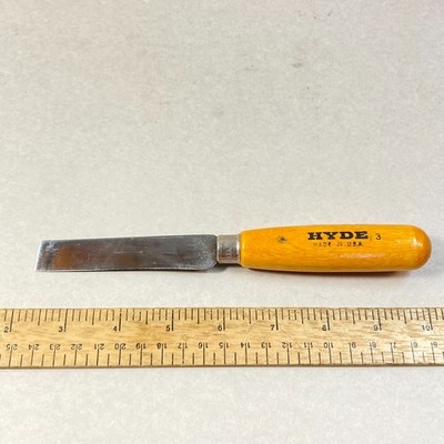 Hyde Shop Knife Leather Flat Tip Blade Wood Handle #3 USA