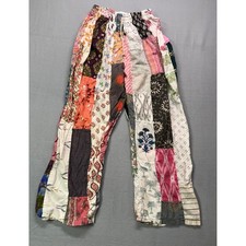 VTG Y2K Wns Casula Patchwork Boho Hippie Cotton Pants Elastic Waist Drawstring
