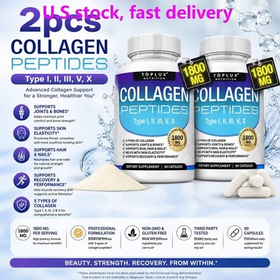 Toplux Multi Collagen Peptides 1800mg Types I II III V X 180 Capsules