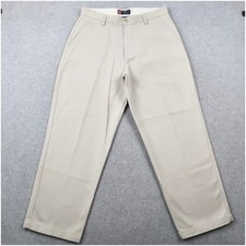 Vintage Chaps Mens Chino Pants 33x30 Tan Khaki Cotton Flat Front Classic Fit