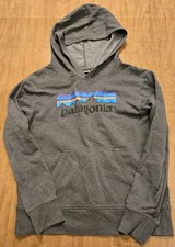 Patagonia Hoodie Youth Boy Girl XL Gray Outdoors Spellout Worn Free Shipping