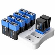 Hixon 9 Volt Rechargeable Batteries 850mAh 9V Lithium Batteries  Battery Charger