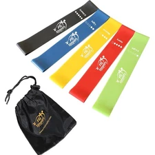 Resistance Loop Bands Set of 5 with Exercise Guide and Portable Carry Bag