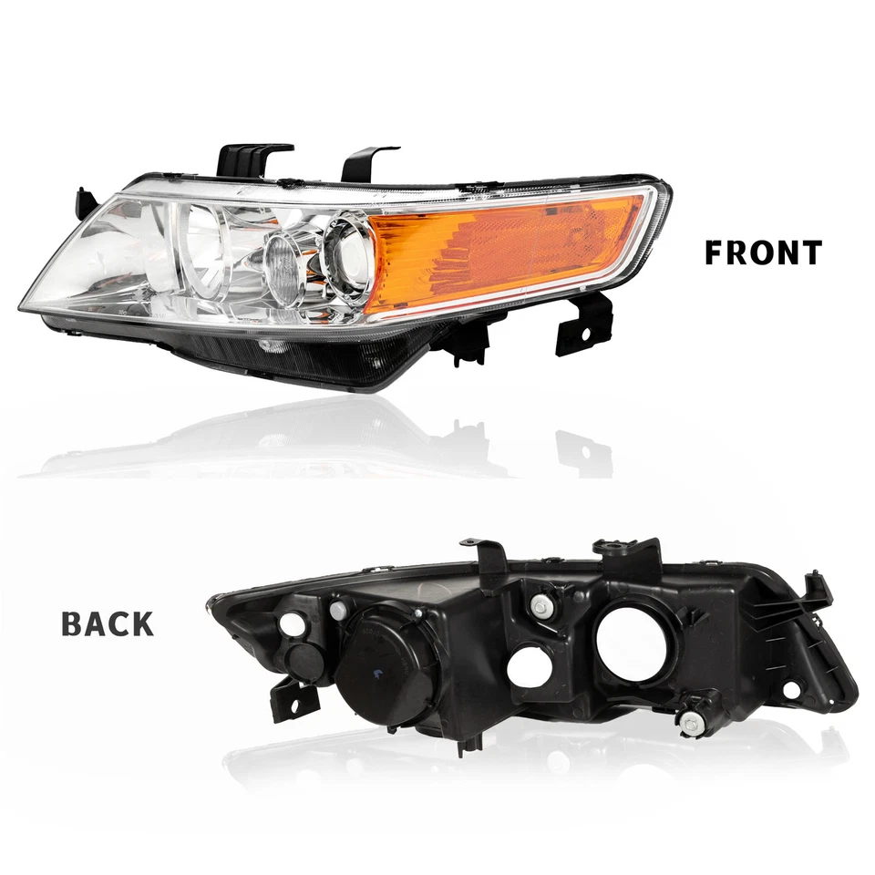 Headlights Headlamps Chrome Amber Left+Right for Acura TSX 2004 2005 2006 2007 - Image 2 of 4