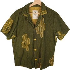 OAS Mezcal Cuba Shirt Men's MEDIUM Green Terry Cotton Cactus Camp Collar Resort