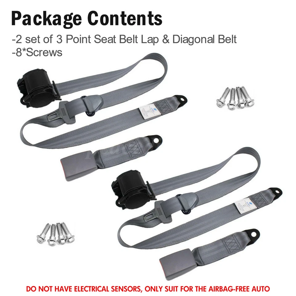 2Set Retractable 3 Point Safety Seat Belt Straps Car Vehicle Adjustable Belt Set Foto 2 de 4