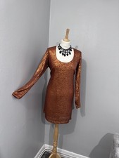 "Next Gold Sequin Long Sleeve Mini Dress UK Size 14 Party Evening Wear"