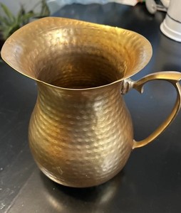 Vintage Hand Hammered Large Solid Brass Pitcher Kettle 7.5"H x 5.5"W Farm Core